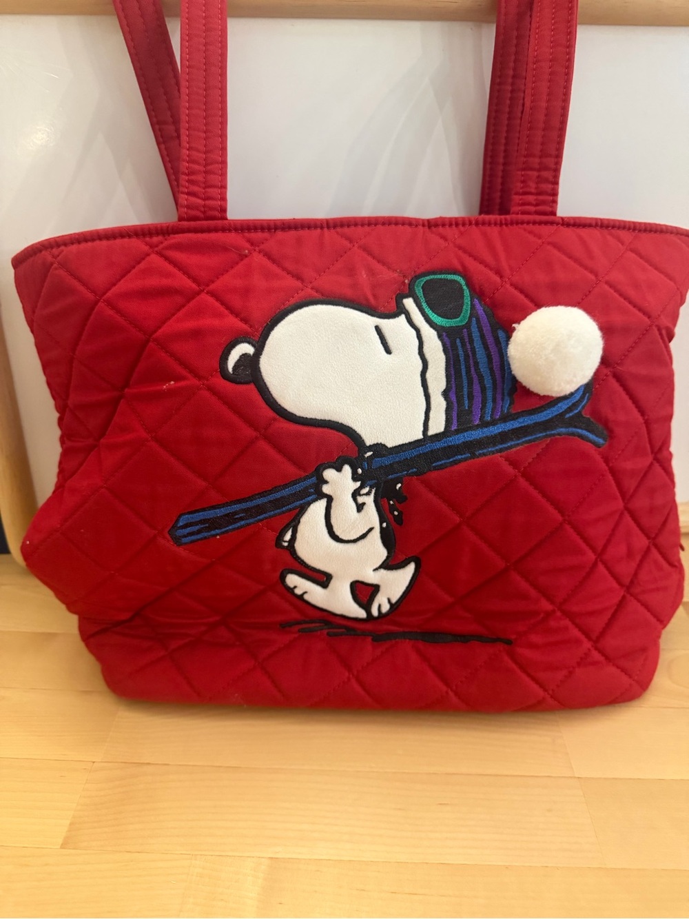 Vera Bradley Red Quilted Snoopy Tote with Pom Pom - Picture 1 of 7